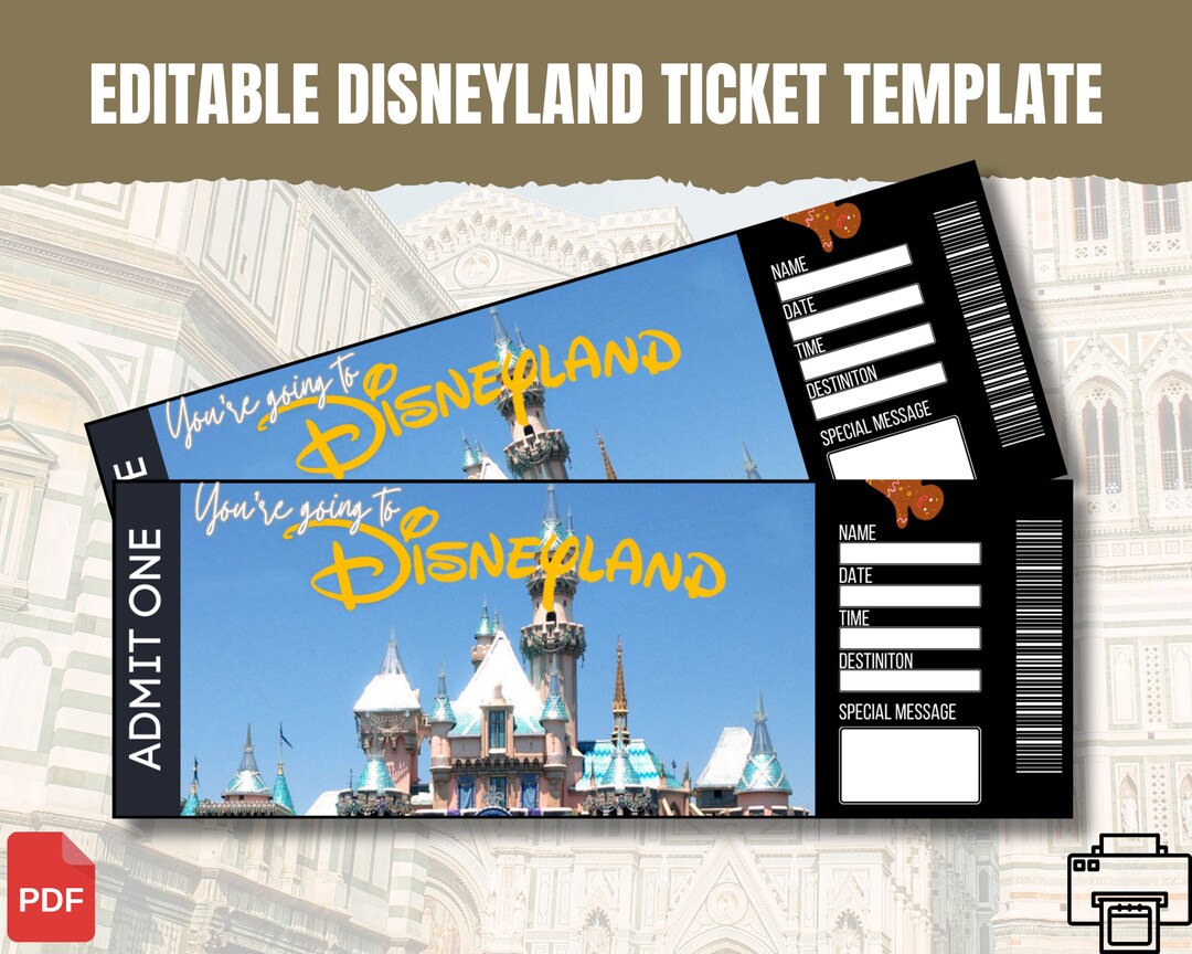 Editable Disneyland Ticket Template Disneyland Ticket - Etsy