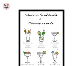 Classic Cocktails A4 Unframed Print Wall Art