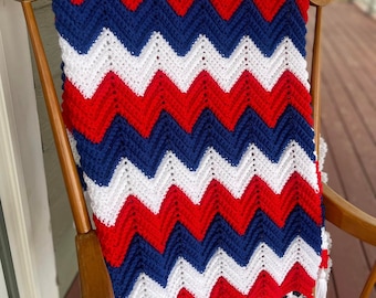 Vintage look Patriotic Afghan (red, white and blue) pattern 40” x 55” crochet pattern