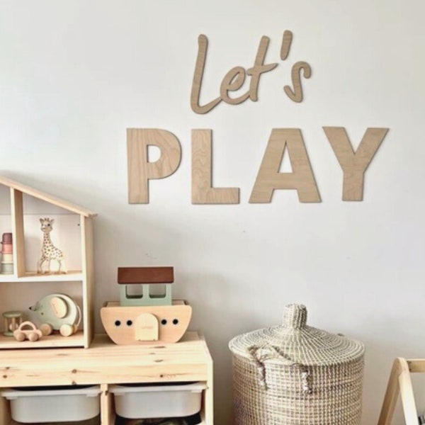 Let's PLAY Wall Sign - Decoración de sala de juegos para niños - Dormitorio, diseño de arte de pared interior de guardería