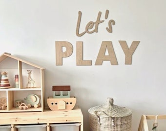 Let's PLAY Wall Sign - Children's Playroom Decor - Bedroom, Nursery Interior Wall Art Design