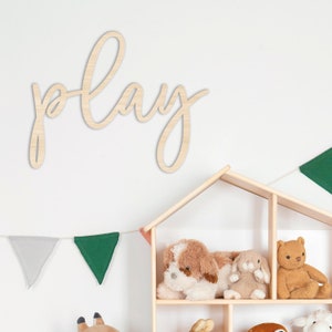 Play Wooden Wall Sign - Children&#39;s Playroom Decor Ideas - Bedroom, Nursery, Play Room Interior Wall Art