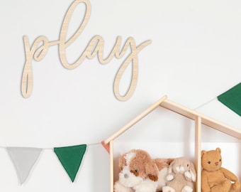 Play Wooden Wall Sign - Children's Playroom Decor Ideas - Bedroom, Nursery, Play Room Interior Wall Art