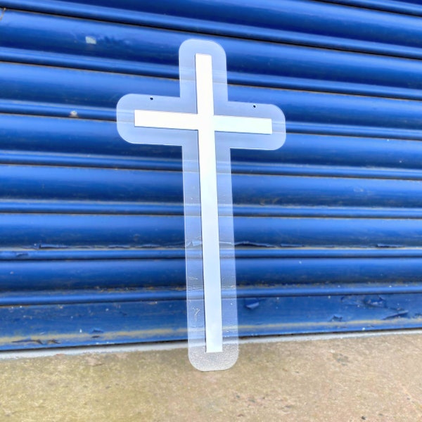 Large Hanging Religious Cross | Balloon Arch Moongate Decor Idea | Double Layer Mirror Acrylic Baptism-Christening-Communion Backdrop Prop