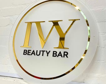 Custom Gold Mirror Acrylic 3D Business Logo Sign | Frosted Circle