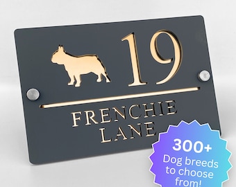 Modern House Number Sign For Dog Lovers | Contemporary Stylish Design | Street Name & Number | 210mm x 140mm | New Homeowners Gift Idea