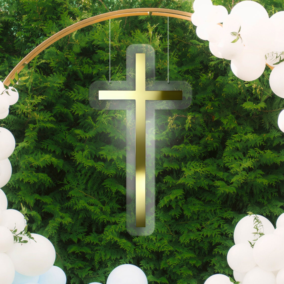 Large Hanging Religious Cross | Balloon Arch Moongate Decor Idea ...