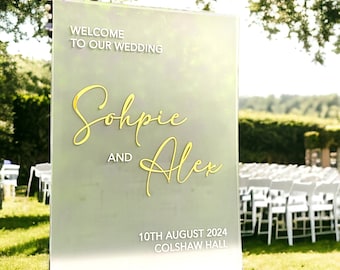 Frosted Acrylic Wedding Welcome Sign, Luxury Wedding Signage, Personalised Art Easel Sign, Bespoke Couples Wedding Décor, A0 A1, A2 Sizes.