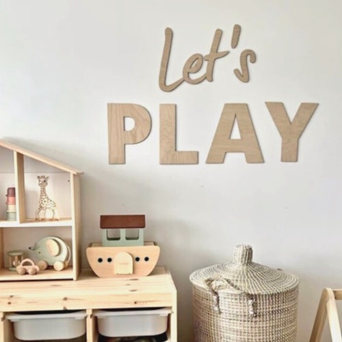 Plaque murale Let's PLAY - décoration de salle de jeux pour enfants - décoration d'intérieur de chambre à coucher, chambre d'enfant