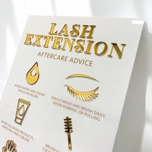 Lash Verlängerung Pflege Hinweisschild | 3D Acryl ästhetik Display Signage | Schönheits-Klinik-Wand-Dekor | Salon Hinweisschild | A3 Größe