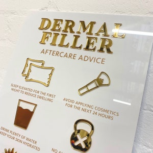 Bordje met advies nazorg voor fillers | 3D-display voor esthetiek van acryl | Beauty Clinic wanddecoratie | Informatiebord salon | A3-formaat