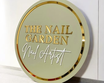 Circle Shape Business Sign | 3D Acrylic Mirror Company Signage | Hair Salon, Nail Studio, Aesthetics Clinic, Beauty Shop Signage