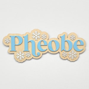 Personalised Children&#39;s Name Sign | Frozen Inspired Snow Princess Themed Name Sign | Double Layer Wood & Acrylic Wall Decor