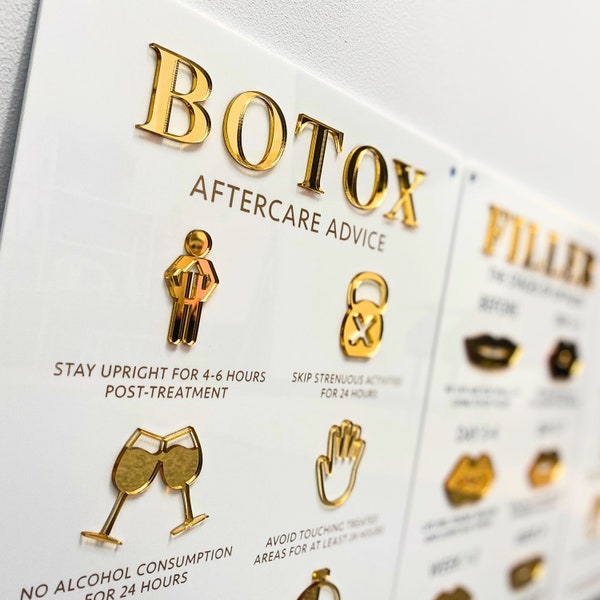 Botox Nazorgadvies 3D Acrylbord | Esthetiek Displaysignalisatie | Schoonheidskliniek wanddecoratie | Saloninformatiebord | A3-formaat