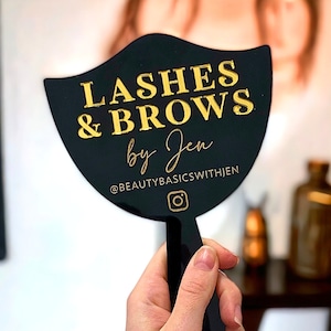 Personalised Lashes & Brows Mirror Prop | Handheld Social Media Prop | Lash Extension Face Paddle | Beauty Room Decor | Aesthetics Signage