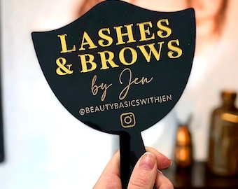 Personalised Lashes & Brows Mirror Prop | Handheld Social Media Prop | Lash Extension Face Paddle | Beauty Room Decor | Aesthetics Signage