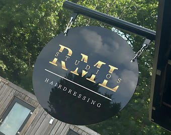 Outdoor Hanging Business Sign | Custom Logo Shop Signage | Projecting Storefront Sign with Bracket | Upload Your Own Logo