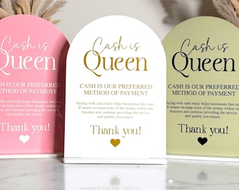 Cash Is Queen Payment Sign – Cash Preferred Acrylic Arch Desk Sign for Salon, Nail Tech & Small Business Counter