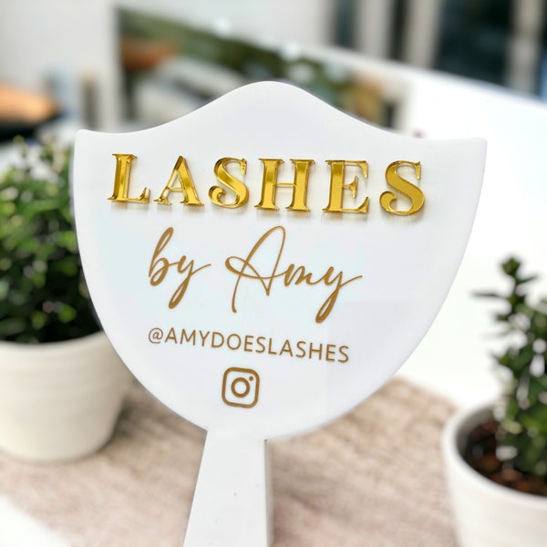 Personalised Eyelash Technician Prop | Handheld Mirror Social Media Prop | Lash Extension Face Paddle | Lash Room Decor | Aesthetics Signage