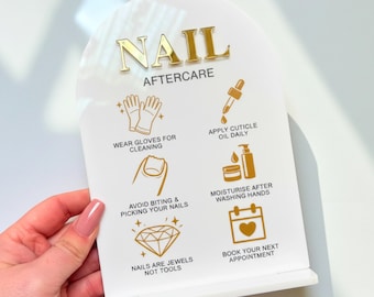 Nail Aftercare Instructions Plaque | Acrylic Arch Desk Sign for Nail Tech Studios