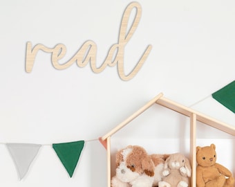 Read Wooden Wall Sign - Children's Playroom Decor Ideas - Bedroom, Nursery, Play Room Interior Wall Art
