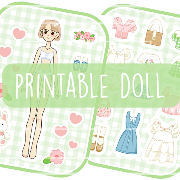 Printable Dress Up Paper Doll Set, Cute Spring Flowers, Busy Book, Digital Download, Png Files, Handmade Gift, Pretend Play