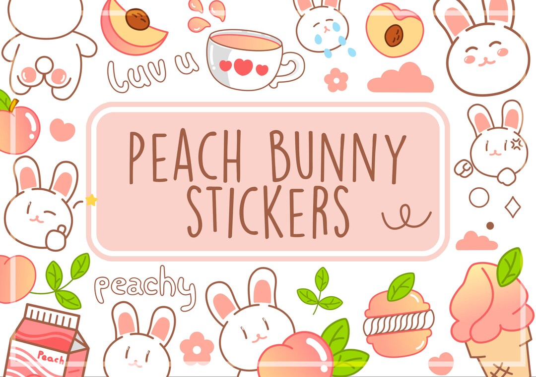 Cute Peach Bunny Vector Clipart Stickers, Digital Stickers, Kawaii ...