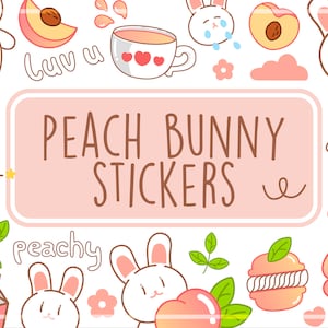 Cute Peach Bunny Vector Clipart Stickers, Digital Stickers, Kawaii Stickers, Png Clipart, SVG Bundle