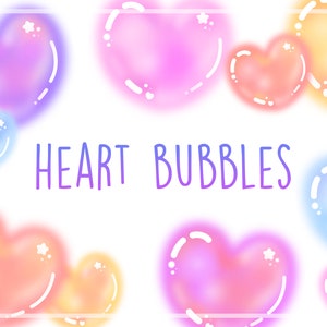 Lindas pegatinas digitales de burbujas de corazón, pegatinas lindas, pegatinas deco, imágenes prediseñadas de corazón, imágenes prediseñadas de burbujas, descarga digital