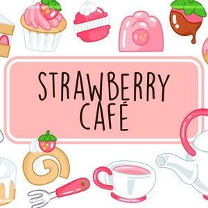 Strawberry Café Cute Food Clipart Stickers, Strawberry Clipart, Clipart Bundle, SVG Bundle, Instant Download