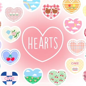 Cute Digital Heart Printable Stickers, Deco Stickers, Digital Planners, Clipart Bundle, Kawaii Stickers