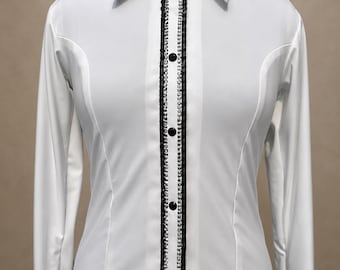 White Western Pleasure Show Shirt | Elegant AQHA Horsemanship Apparel | Custom Rhinestone Equestrian Competition Jacket