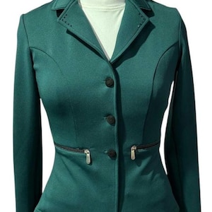 Chaqueta de caza verde ligera y sofisticada para mujer: chaqueta de equitación de poliéster para doma y equitación