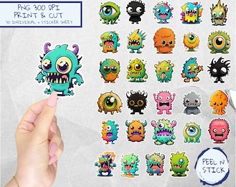 Monster Cute Sticker, Kawaii Sticker sheet template, Fantasy Clipart, Cute animal, Bundle Printable File, PNG/JPF File, Digital Sticker