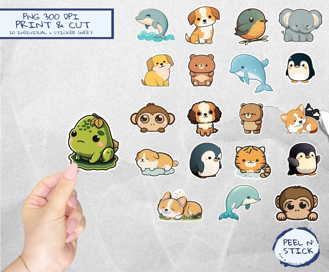 Animal Sticker, Cute Kawaii Sticker Sheet Template, Dog Sticker, Cat ...