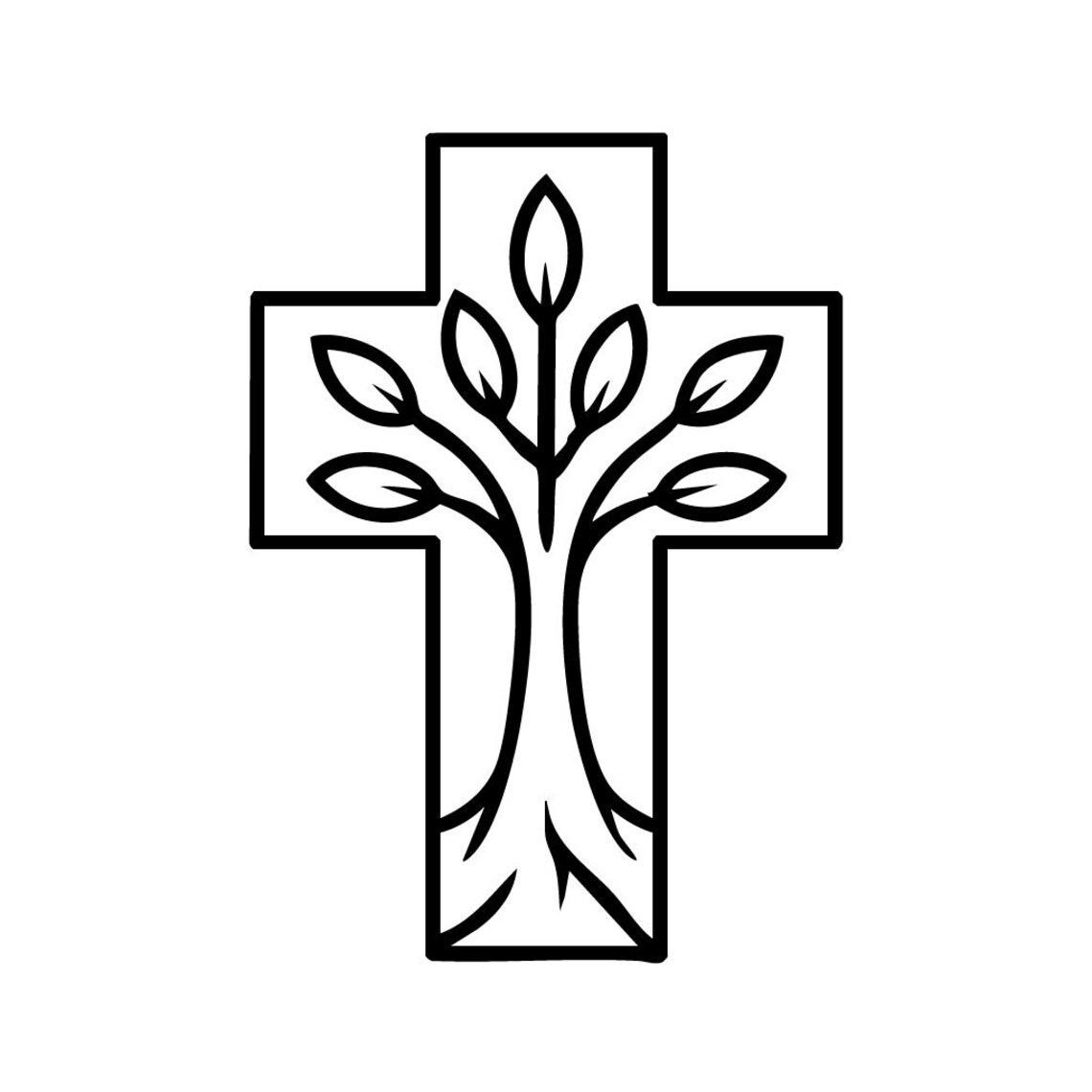 Tree of Life Cross Svg – Christian Tree Inside Cross Line Art for ...