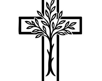 Krzyż Drzewo Życia SVG: Chrześcijańska grafika liniowa (pobranie cyfrowe)