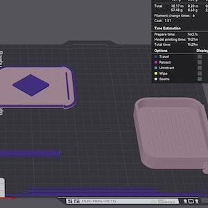 Puede incluir: Un modelo 3D de un objeto peque&ntilde;o, rectangular con una forma de diamante en la parte superior. El modelo se muestra en una pantalla de computadora con un fondo de cuadr&iacute;cula. La pantalla tambi&eacute;n muestra el tiempo y el costo estimados para imprimir el modelo.