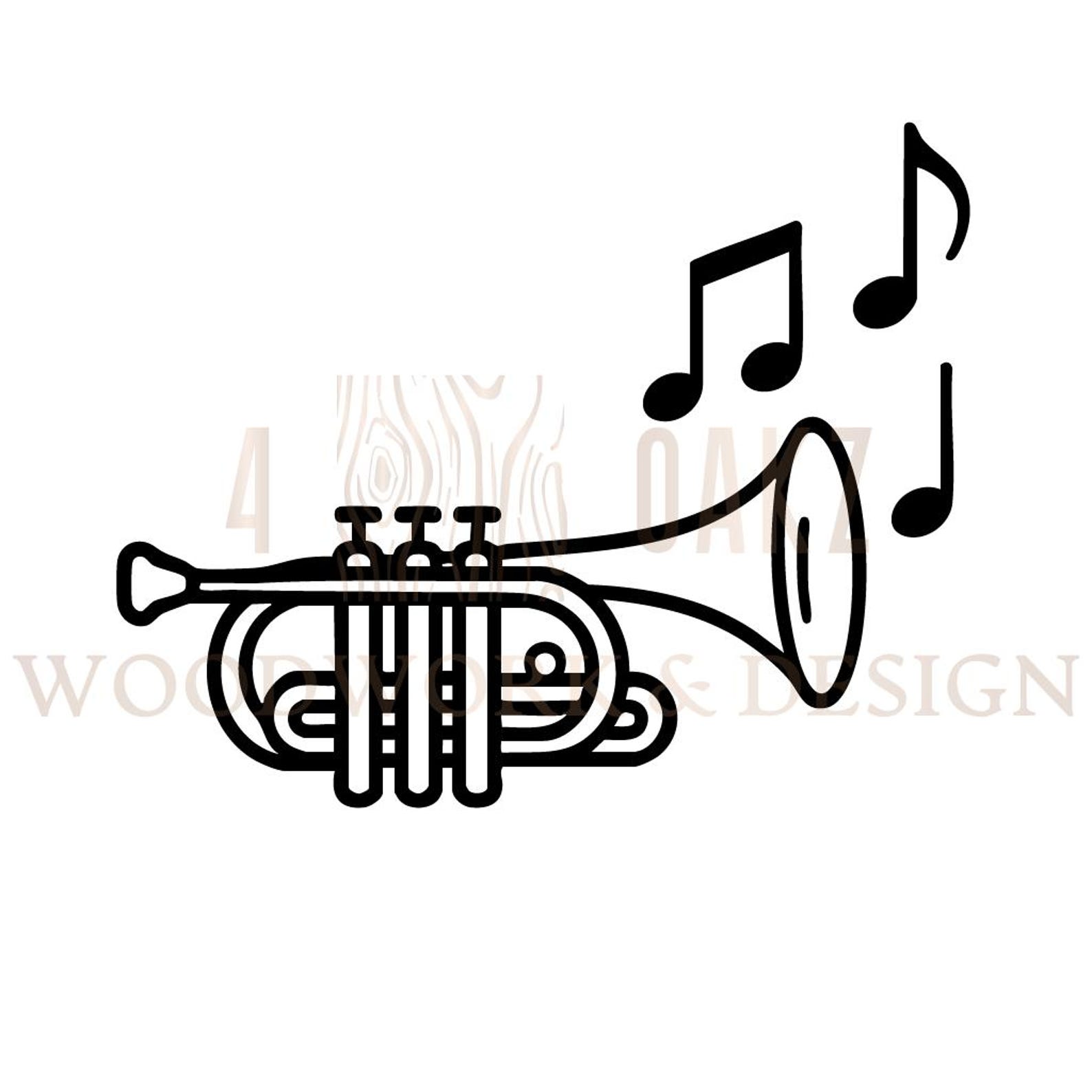 Trumpet Music Notes Line Art: SVG, PNG, DXF Digital Files - Etsy