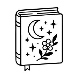 Spell book svg – magical book line art with moon and stars for Cricut, laser engraving, CNC – dxf svg png download