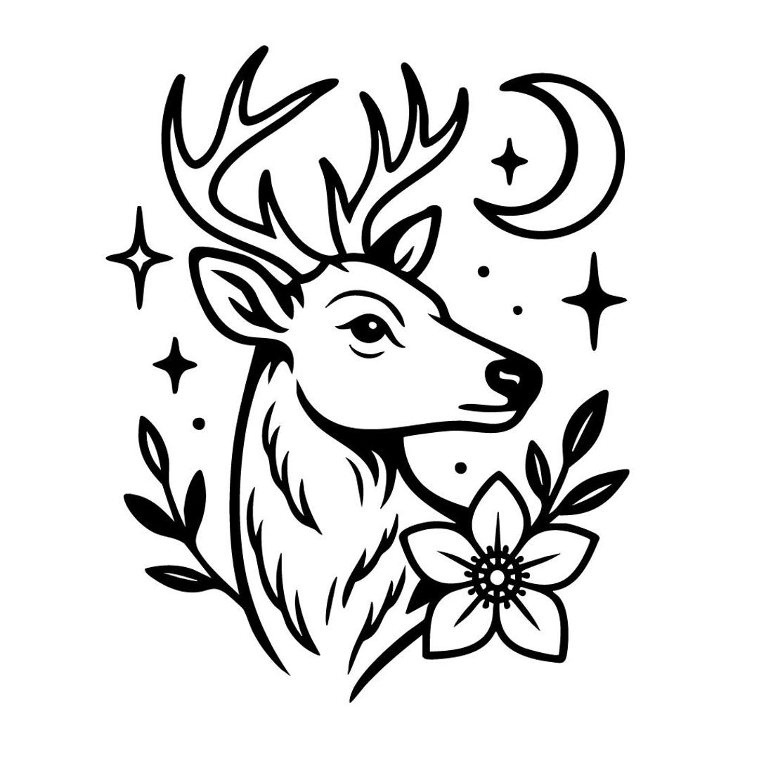 Deer SVG: Celestial Stag Line Art - Cricut, CNC, Laser Cut (digital ...