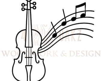 Arte lineal de violín y notas musicales: archivos SVG, PNG y DXF (descarga digital)