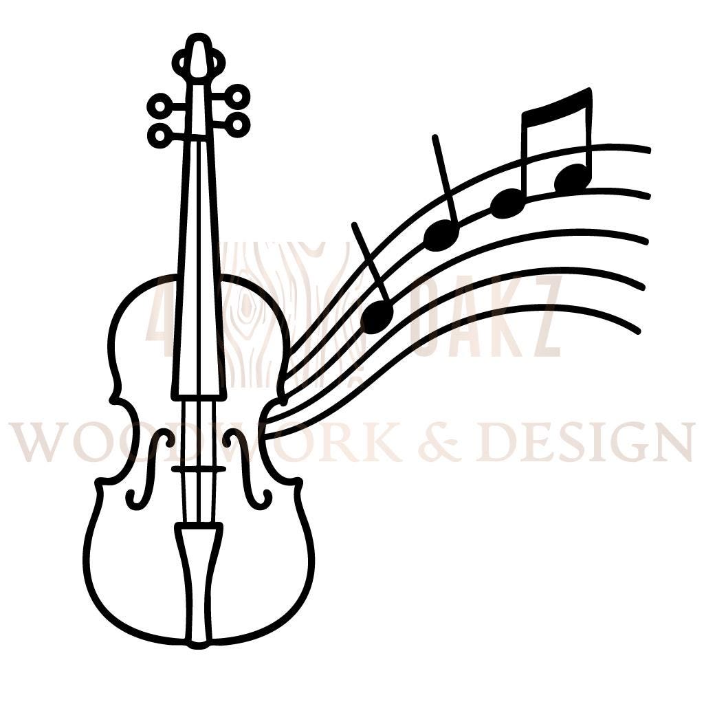 Violin and Music Notes Line Art: SVG PNG DXF Files (digital