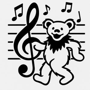 Grateful Dead inspired Dancing bear with treble clef svg dxf png digital jam band inspired design for cricut laser engraving and cnc
