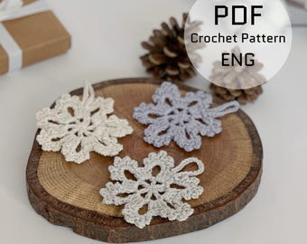 Snowflake ornaments crochet pattern (PDF Pattern), winter snowflake tutorial, Christmas tree decorations