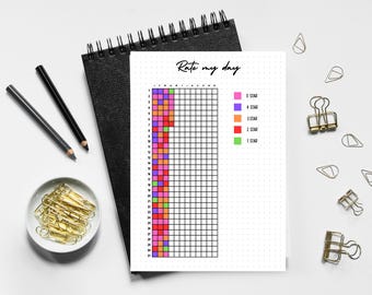 PRINTABLE & DIGITAL Rate My Day - PRINTABLE Journal Page - Planner Page - Daily Rating - Mood Tracker - Year In Pixels - Monthly Tracker