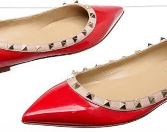 VALENTINO ROCK STUDS 37.5 7 1/2 red patent flats