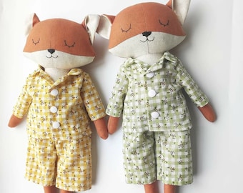 Stuffed animal the fox doll, handmade fox doll with pajamas, gift for baby,Safe materials for babies