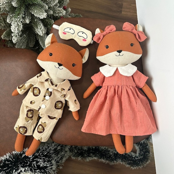 Stuffed animal the fox doll with dress, heirloom baby doll, handmade toy, gift for baby, Safe materials for babies / doll clothers