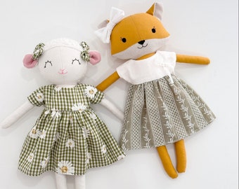 Handmade fox doll and handmade sheep doll, gift for baby tall 15,8inchs, handmade heirloom dolls, stuffed animal for kids